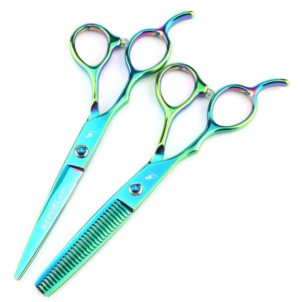6" Green Left-Handed Hairdressing Scissors Set: Straight & Thinning Shears