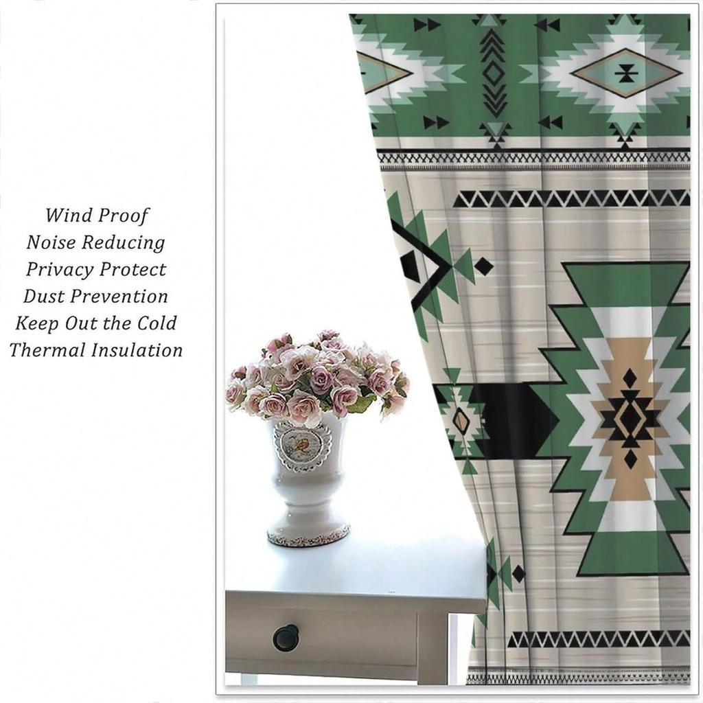 Western  Blackout Curtains, Boho Geometric Southwestern  Abstract  Window Drapes, For Living Room Bedroom 2 Panels