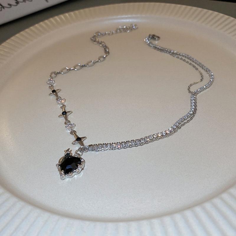 Y2K Accessories Fashion Heart Water Drop Pendant Necklace Crystal Egirl Sweet Cool Clavicle Chain Aesthetic Jewelry