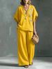 2026 new cross-border foreign trade ladies 2-piece set large size cotton and linen casual suit high waist loose trousers