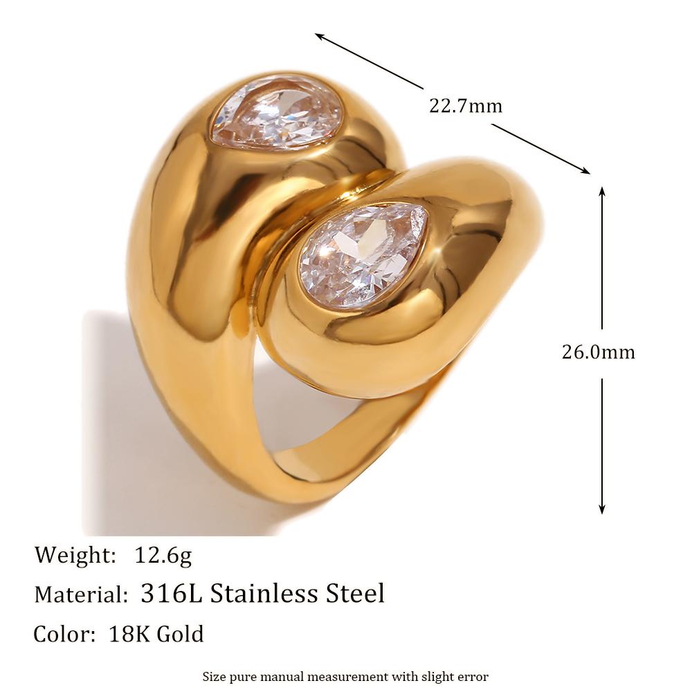 

MamacitaSlay Unique Stainless Steel Zircon Ring Suitable For Women s Exaggerated Waterproof Jewelry 18K Gold Plated Ring Gift 6 золотой