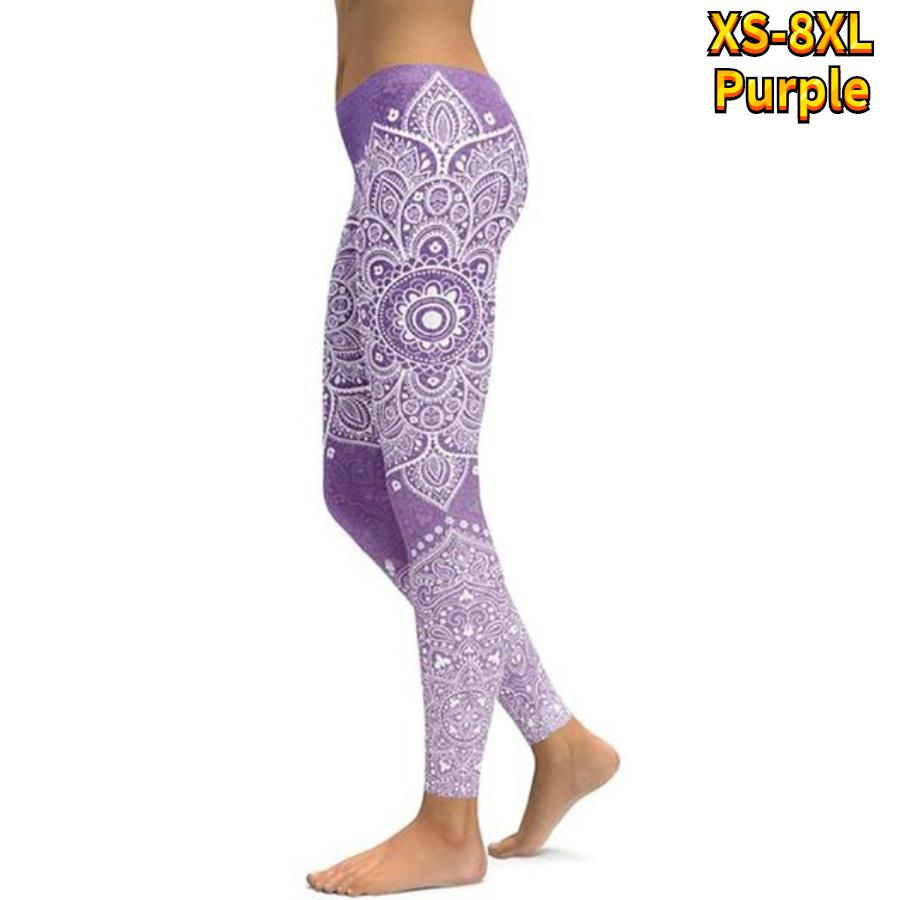 Pantaloni da yoga elasticizzati da donna con stampa di loto arancione, fitness, corsa, palestra, sport, pantaloni attivi