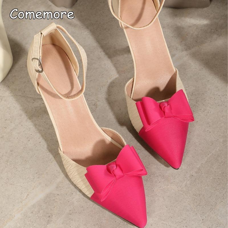 Women's Bow High Heels Stiletto Fashion Sandals Pointed Toe Evening Dress Party Shoes Size 36-43 Elegant Patchwork Sandalias