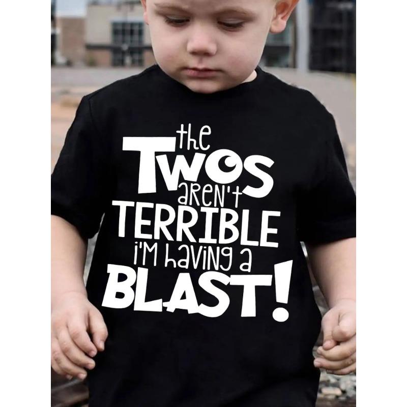 

European sizes Summer Fashion Boys Short Sleeve T-Shirt Two Is Not Bad I M Having Fun! Letter Print Casual Outdoor Tops 98cm чёрный