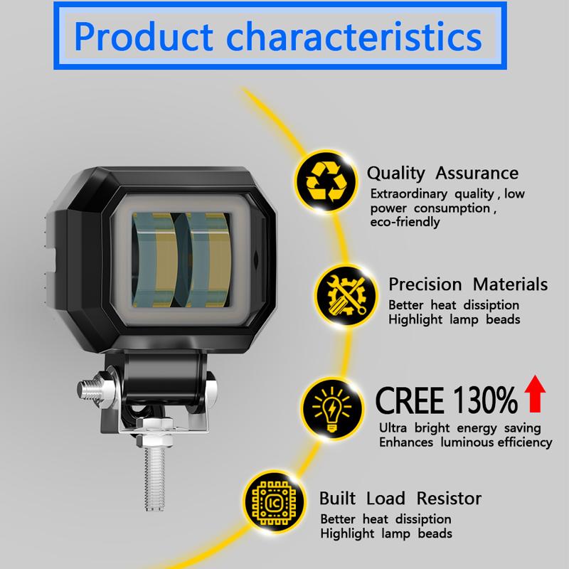 3 Inch Work Led Light Bar Square Car Headlight For Moto Jeeps SUV Off Road Angel Eyes Driving Lights Motorcycle Car Accessories