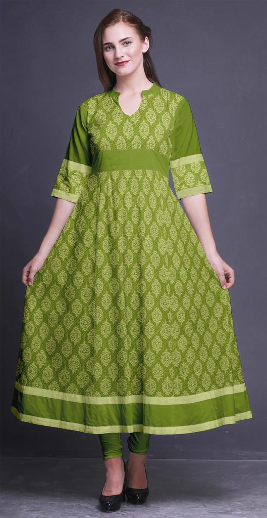 Bimba Gold Leaves & Peony Floral Printed Womens AnarkaliA  KurtiA  Kurta Flared Maxi Blouse