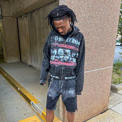 Unisex Oversized Hooded Zip-Up Sweatshirt With 3D Graphic Print Streetwear Casual Top