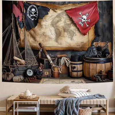 Pirate Treasure Map Tapestry - Vintage Nautical Home Decor & Party Background
