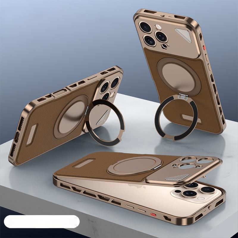 Luxury Hardware Magnetic Stand Case For iPhone 16 Plus 15 14 Pro Max 13 Leather Shockproof for MagSafe Wireless Charge Phone Cover