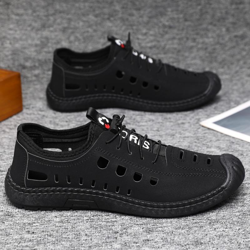 Hollow Leather Shoes Summer Men's Sandals Soft Leather Breathable Hollow Hole Shoes Beef Tendon Soft Sole Sandals Casual Beach Men's Shoes