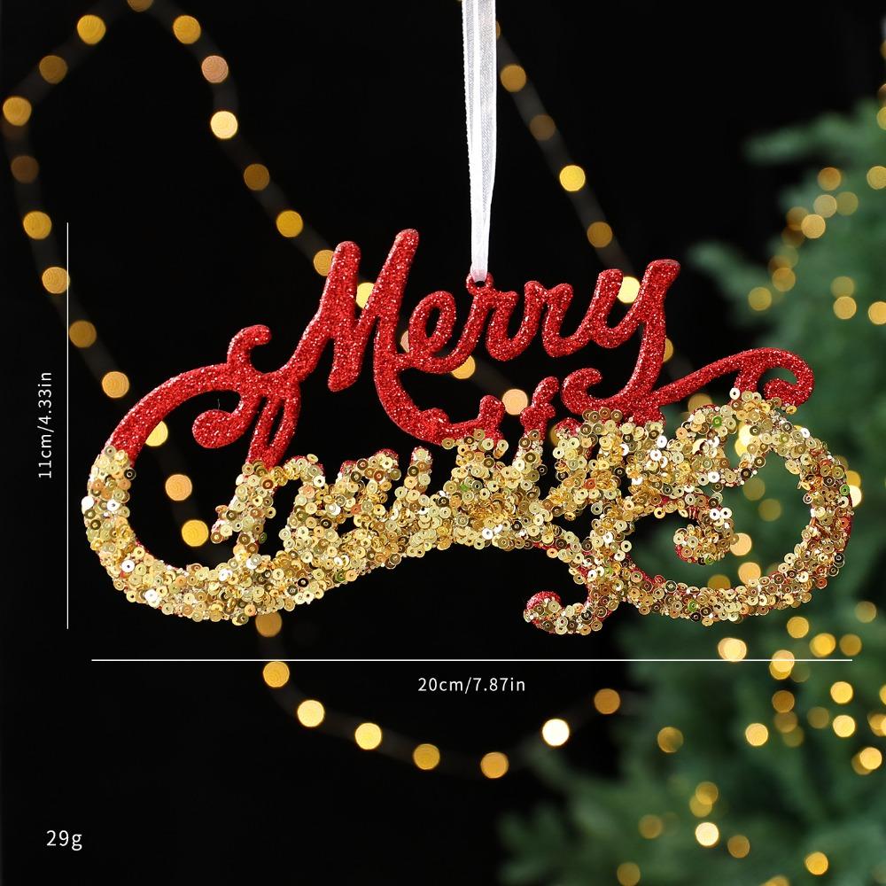 

Plastic Christmas Merry Hanging Decoration Red Gold Glitter Christmas Ornaments Hanging Text Decoration Hanging Sign Christmas