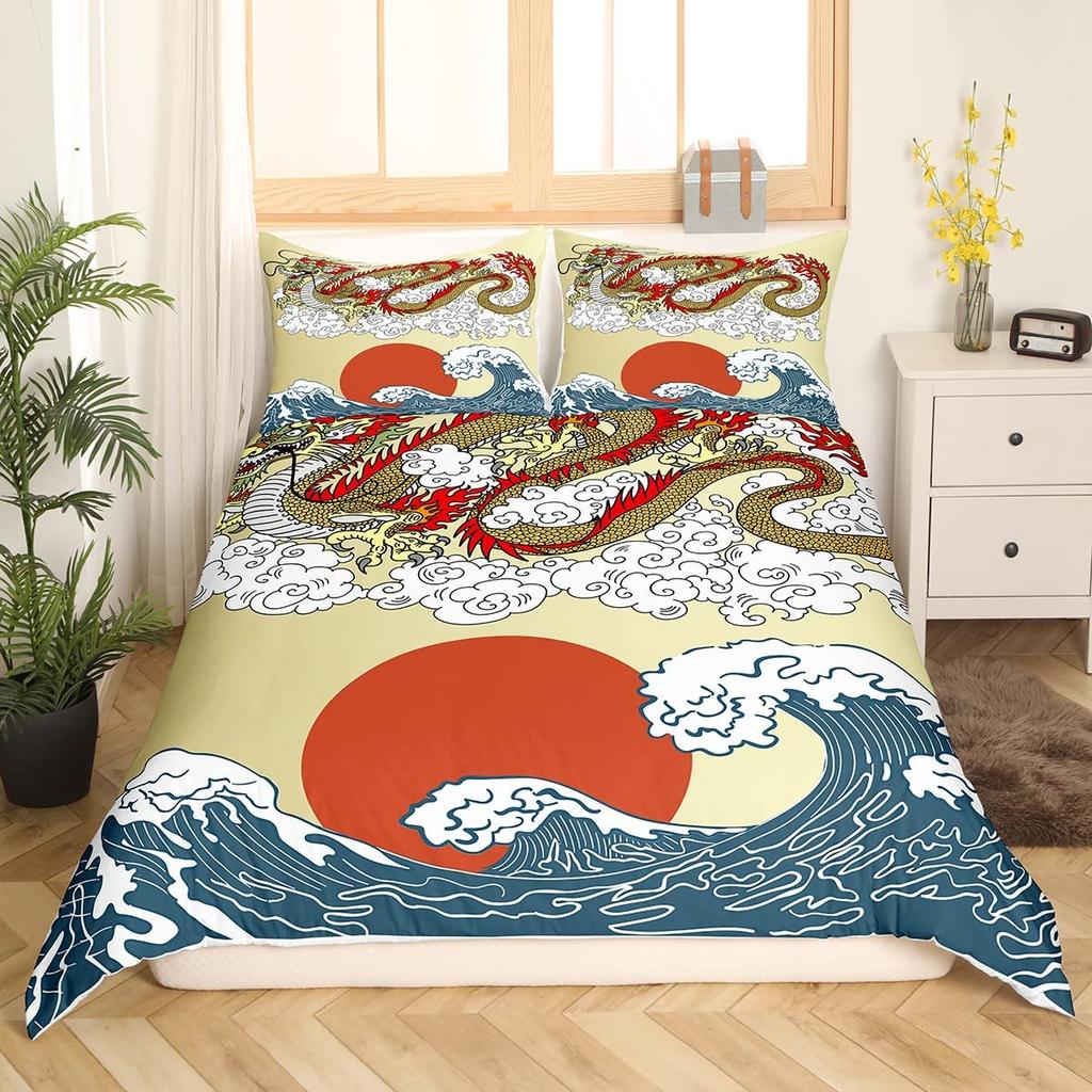 Dragon Duvet Cover King Queen Japanese Exotic Bedding Set Ancient Mythical Animal Comforter Cover 2/3pcs Polyester Quilt Cover
