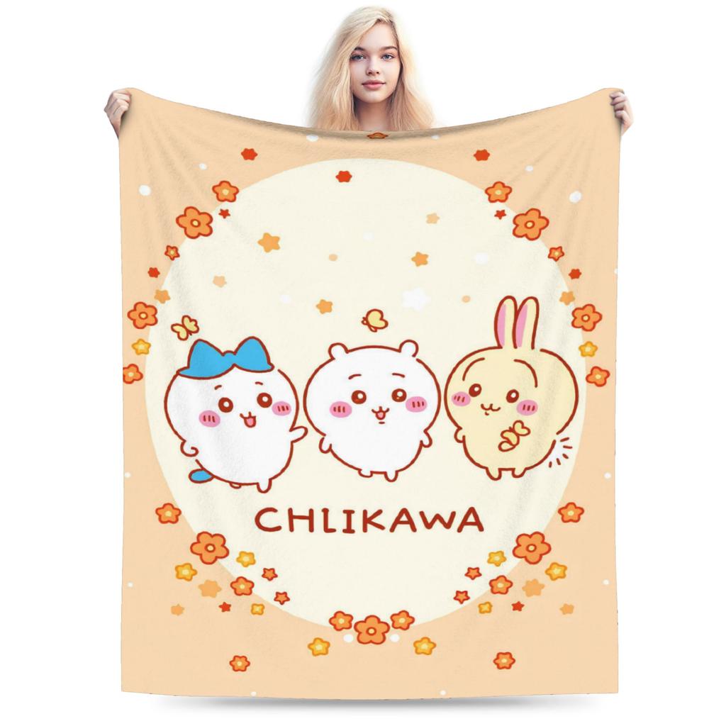 Chiikawa Catoon Flannel Blanket Grabber Kawaii Customized Throw Blankets for Sofa Bedding Lounge 125*100cm Bedspread