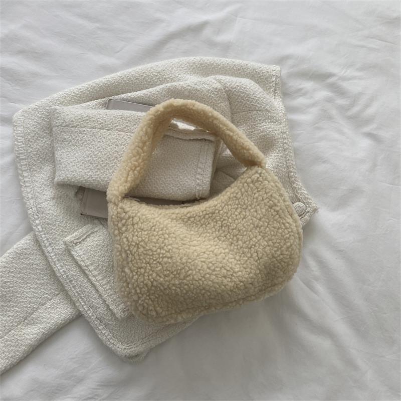 Plush Handbag Small Square Bag For Daily Style With Zipper Closure And Phone Pocket