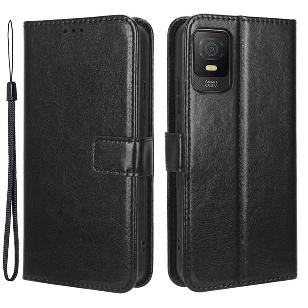 

Кожаный чехол-подставка для телефона TCL 403, чехол-кошелек для мобильного телефона с текстурой «Crazy Horse» Black