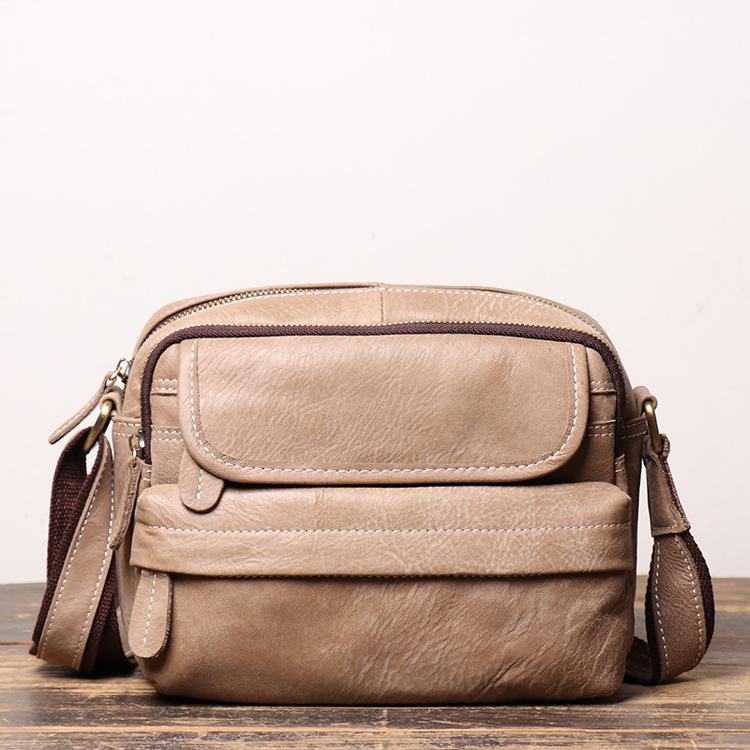 Frosted Leather Men'S Shoulder Bag Women'S Genuine Leather Messenger Bag Large Capacity Cowhide Ipad Small Square Bag