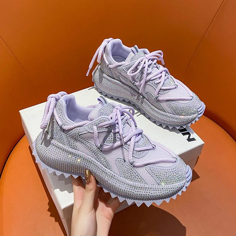 Full Diamond Running Shoes Thick Soled Spring Breathable Sports Water Diamond Casual Versatile Women'S Shoes Sports Shoes