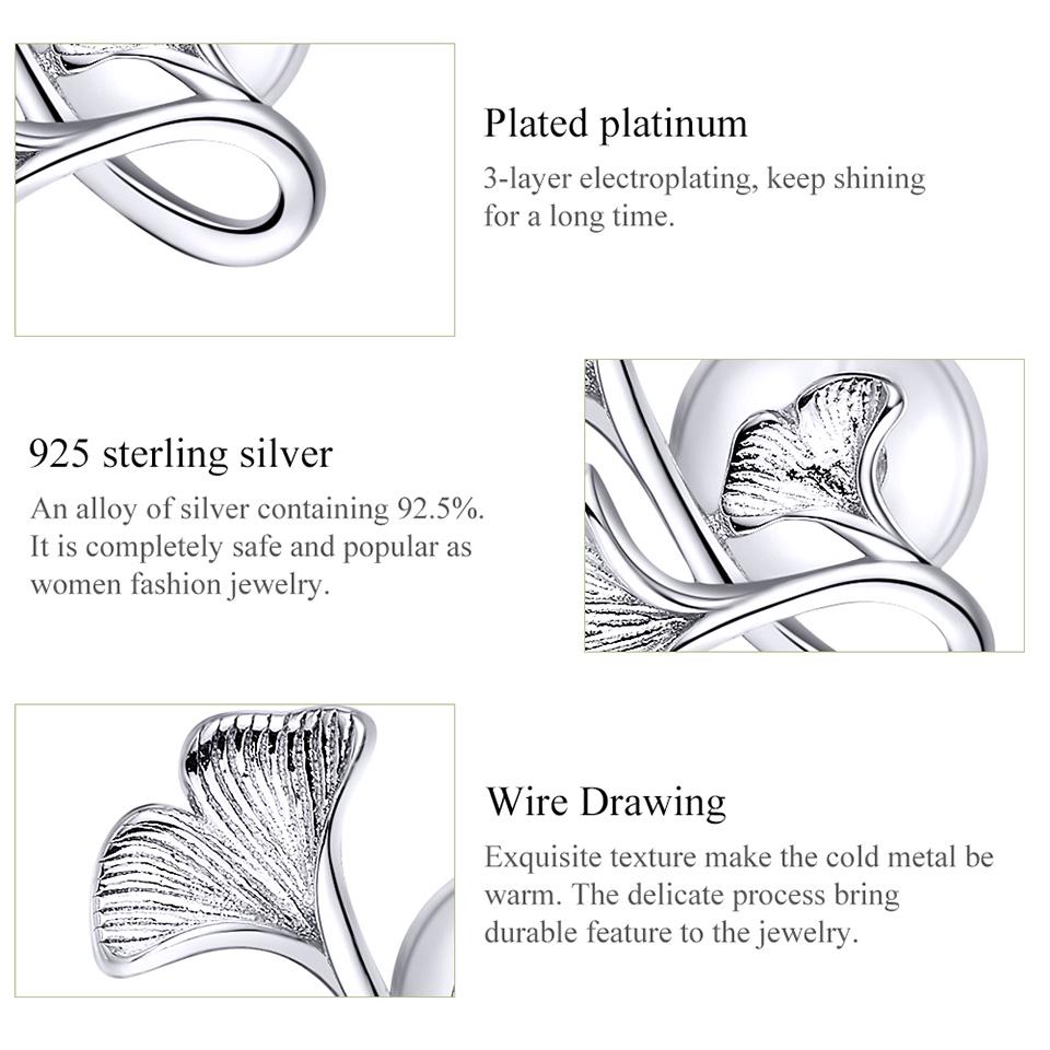 Bamoer Hot Style Real 925 Sterling Silver Ginkgo Leaf Stud Earrings For Women Wedding Small Earrings