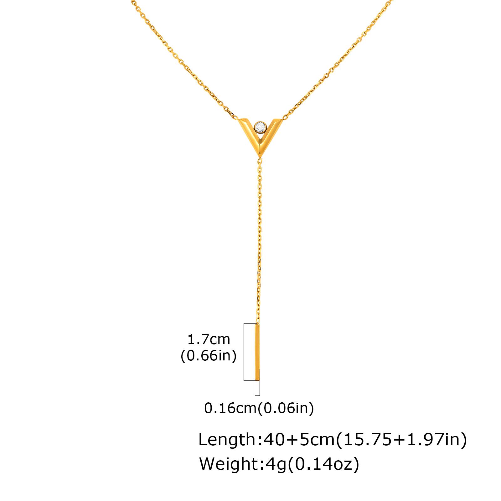 

Chic Zircon Stainless Steel Y-Shaped Necklace, Gold Plated Sweater Long Chain Choker Collar, Fashion Jewelry for Women Gift
