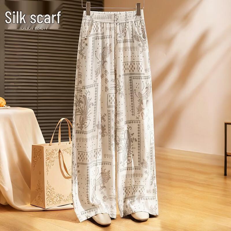 Women s Printed Lyocell Blend Wide-Leg Casual Pants M
