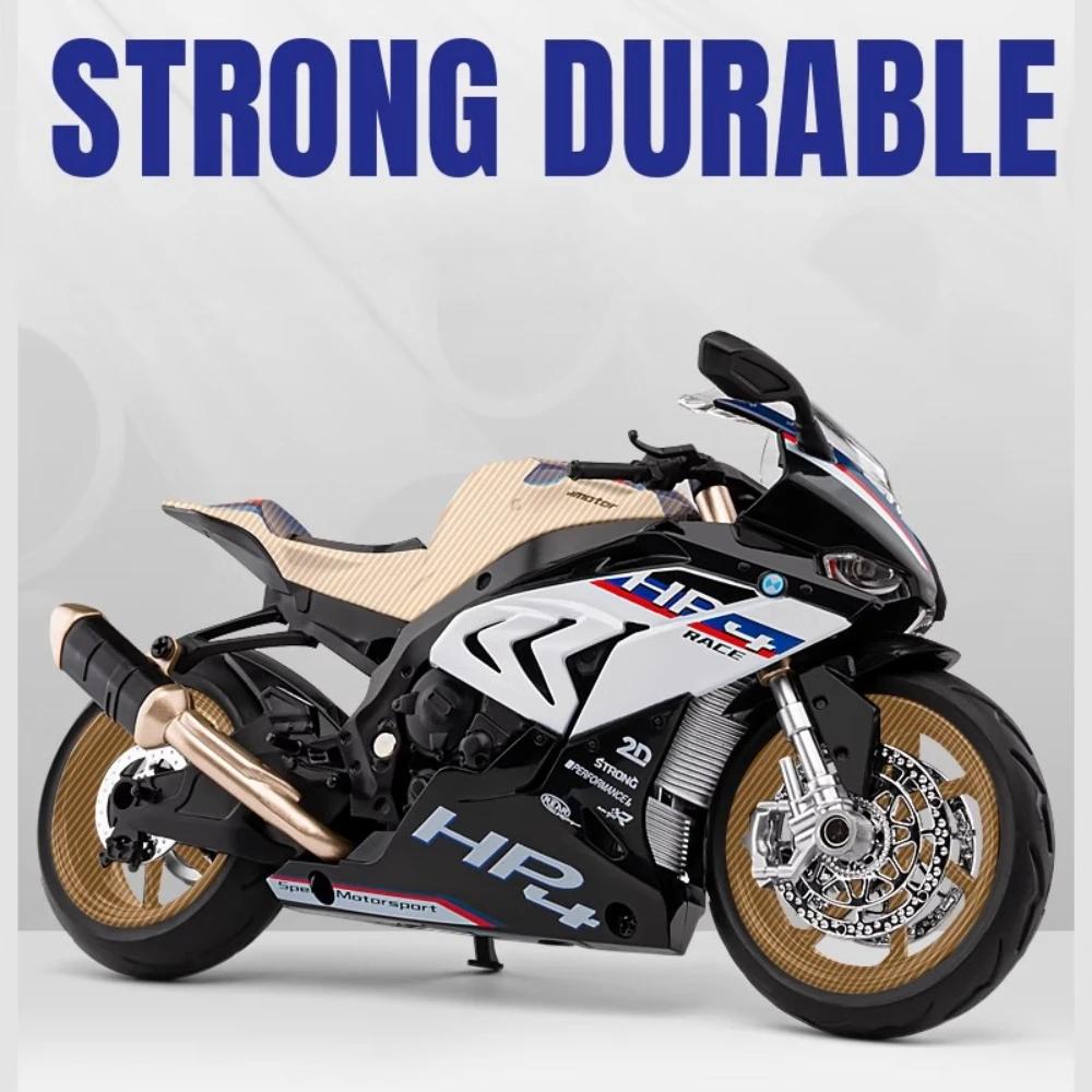 1/12 Scale BMW HP4 Motorcycle Model Car Toy Alloy Diecast Light Music Shock Absorption Motor Miniature Models Kids Birthday Gifts