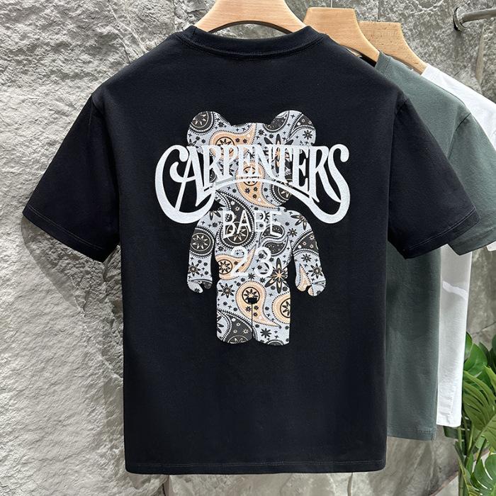 Updated Summer Short-sleeved Mens Printed Combed Cotton T-shirt Versatile Half-sleeved Mens Top T-shirt