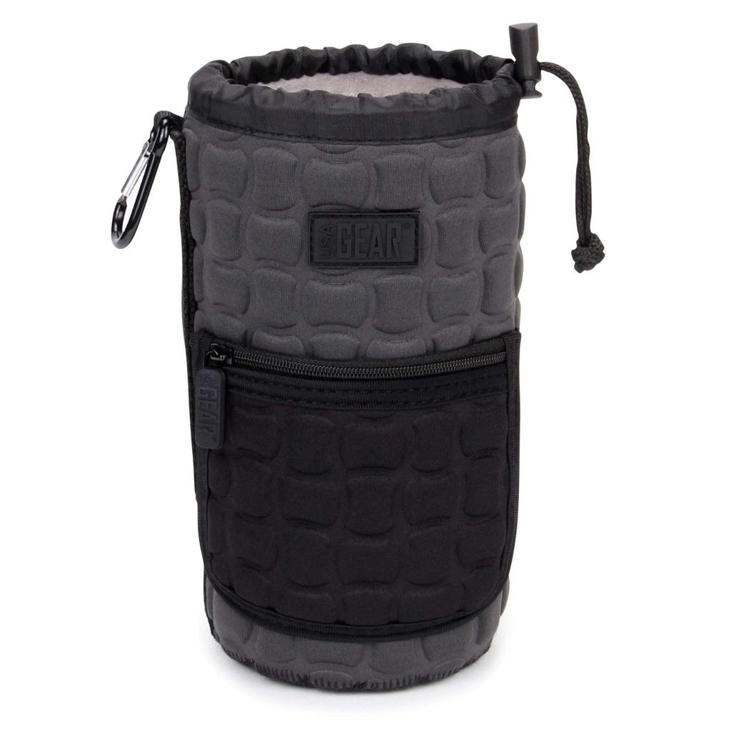 USA GEAR Velké pouzdro na čočky s luxusním polstrovaným neoprenem, stahovací šňůrkou, vyztuženým páskem a kapsou na zip pro uložení čoček FlexARMOR-X