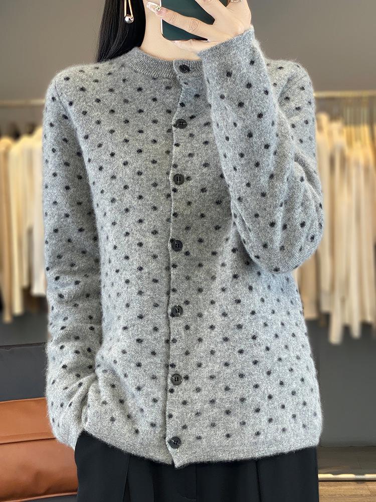 Dames Cardigan met Lange Mouwen van Wol – Knopen Rond Hals voor Herfst/Winter
