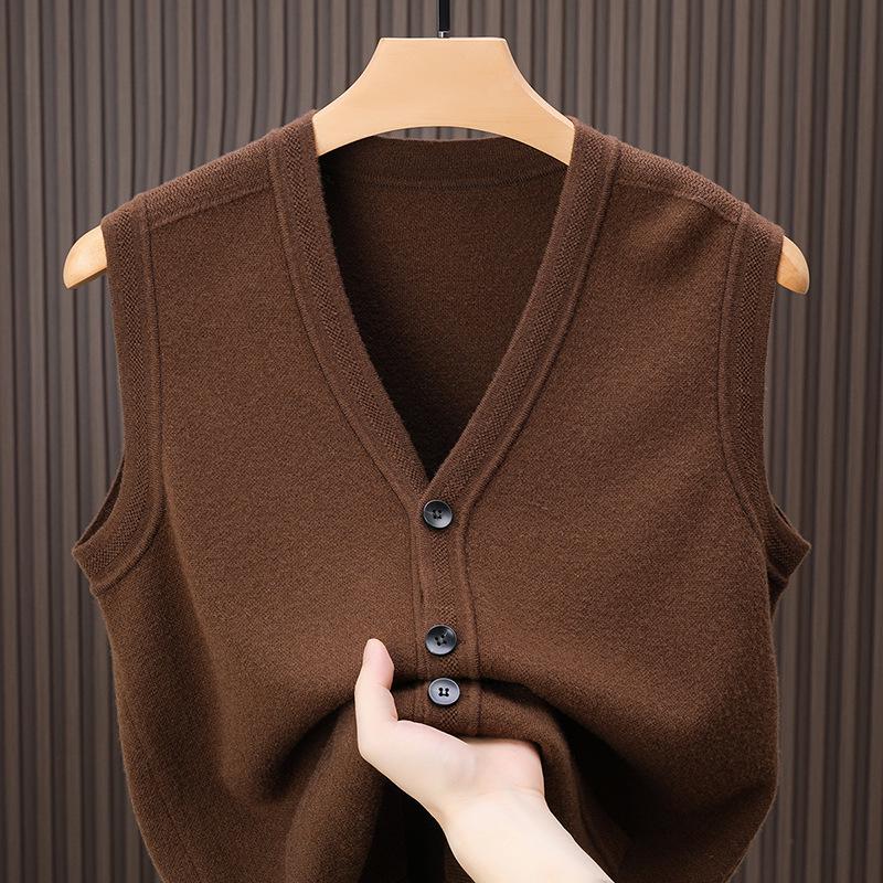 

Men s 100% Wool V-neck Sleeveless Cardigan Sweater X-Large коричневий