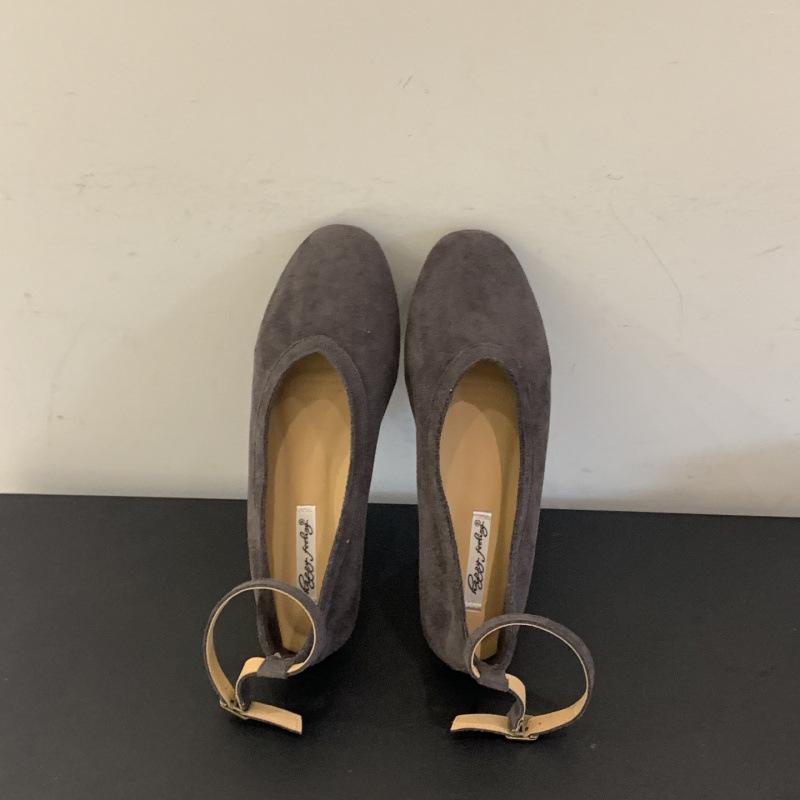 Retro Suede Round Head Shallow Mouth Ladyshoes Single Shoes Women's 2025 Spring and Autumn New Soft-soled Ankle Buckle with Mary Jane Boat Shoes