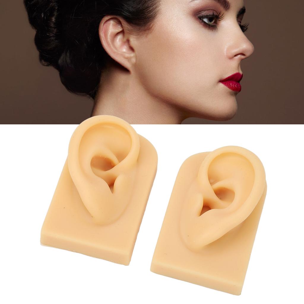 1 Pair Silicone Ear Model Light Skin Color Piercing Practice 3D Ear Model for Acupuncture Training Display