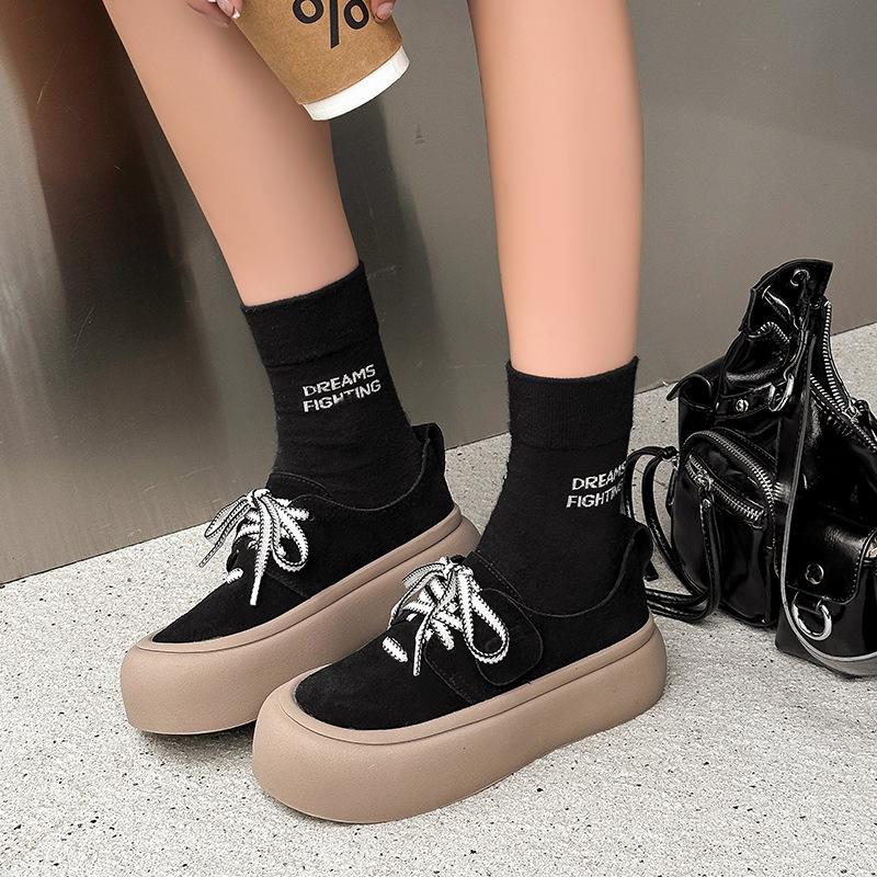 Frosted leather bread shoes spring and autumn ins tide thick sole ugly cute casual board shoes