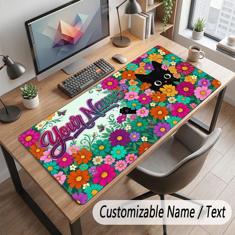 Cat Theme Customized Mouse Pad Personalized Print Name Text Desk Mat For Home Office Table Decor