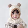 Children's hat and scarf integrated autumn and winter baby windproof and warm plush hat cute double ball boys and girls ear hat