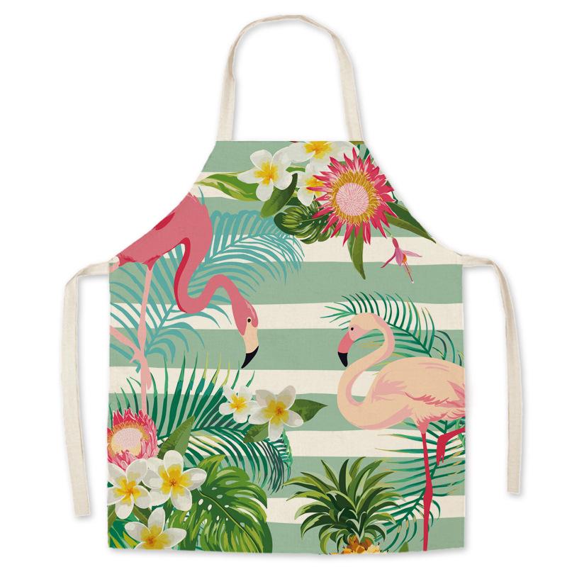 Adult & Child Flamingo Cartoon Faux Linen Apron - Ideal for Kitchen, Logo Work, and Advertising