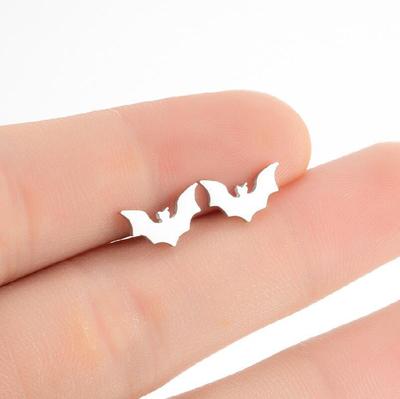 Pendientes de Tuerca de Acero Inoxidable de Murciélago de Halloween - Diseño Animal Minimalista para Mujer, Mini Pendientes Navideños Vintage