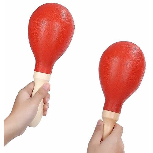 Monolife Maracas and Shakers, Karaoke Wooden Musical Instruments, Pair Set (Red)