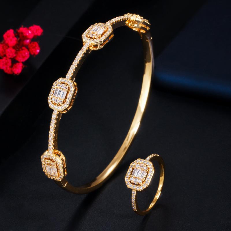 Ki0105 Personalized Women'S Bracelet Ring Set Sparkling Micro-Zircon Real Gold Plating