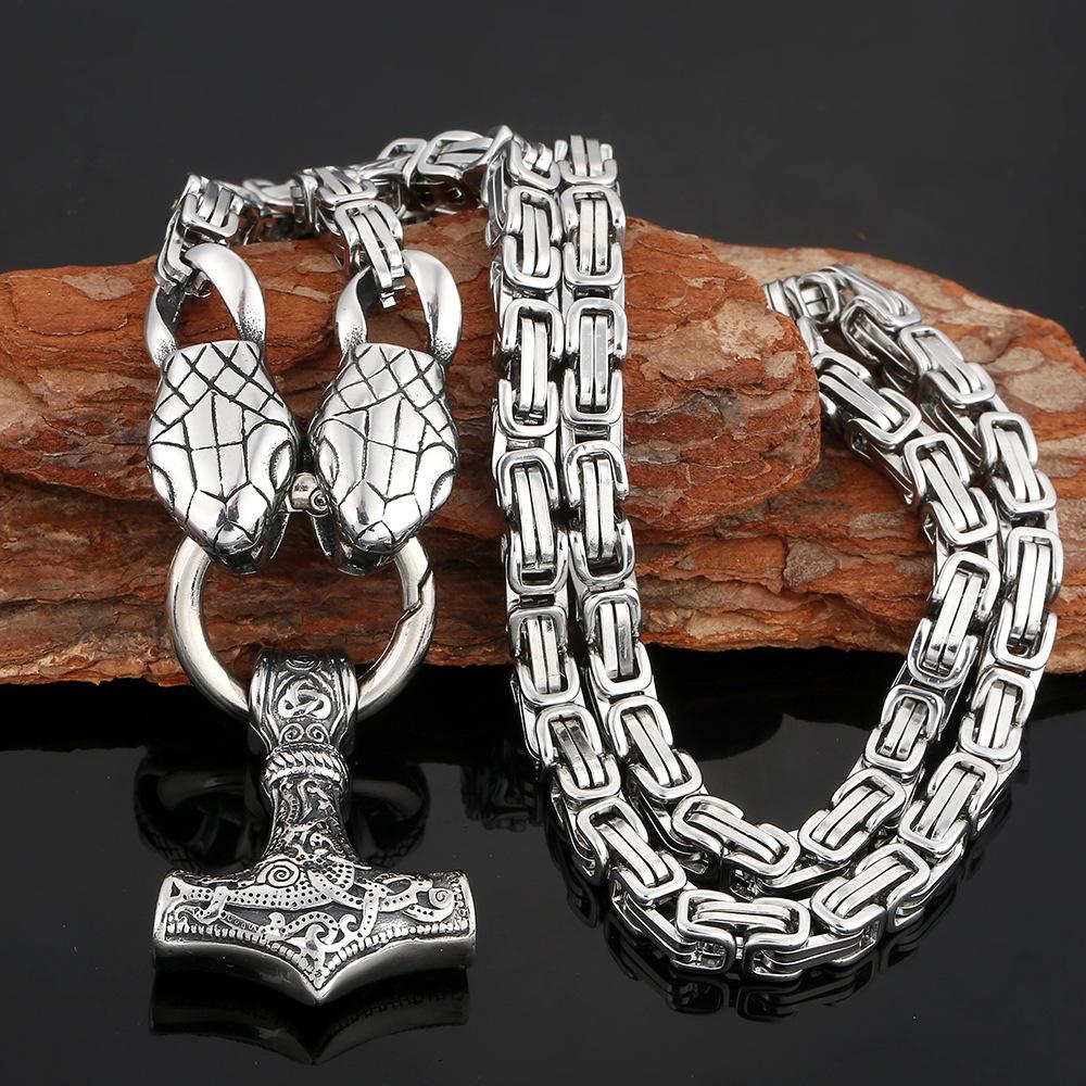 

Личность скандинавской мифологии, нержавеющая сталь, викинг, голова змеи, громовой молот, кулон, ожерелье, мужские ювелирные изделия из нержавеющей стали 40