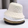 New Autumn Winter Black Bucket Hat For Women Vintage Plaid Bucket Cap Outdoor Ultra Light Down Cotton Fisherman Hat