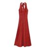 Red polka dot neck sling dress for women's summer travel, beautiful seaside vacation, beach long skirt for women