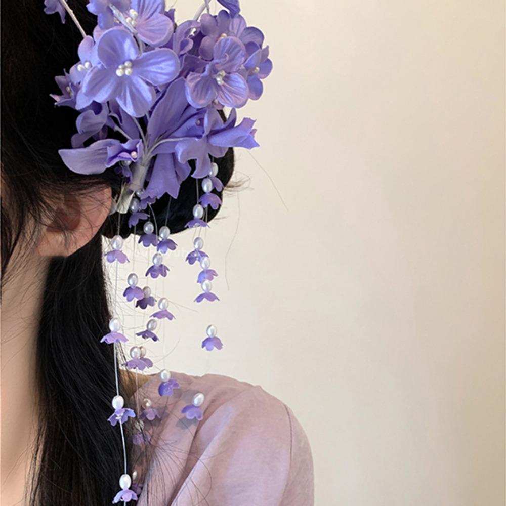 Flower Orchid Hair Clip With Pearl Tassels Side Hairgrips New Dress Accessories  Headwear Gift