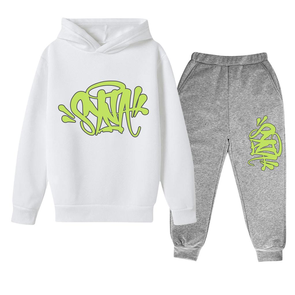 Kinder Langarm Lockerer Pullover Buchstaben-Print Kordelzug Kapuzen-Sweatshirt Set