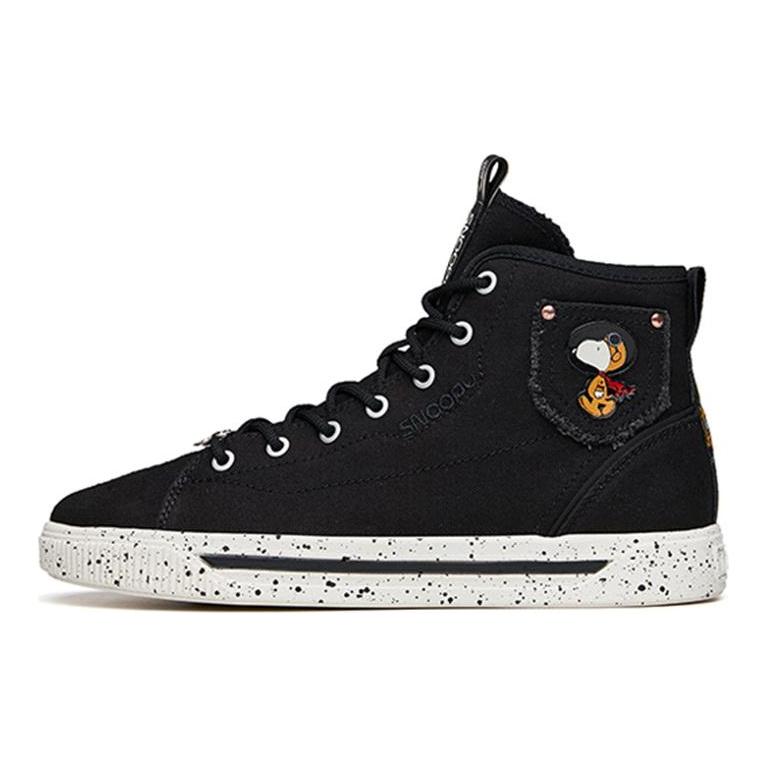 SNOOPY X Anta Canvas High Top Skateboard Shoes Women's Black 922138604-2
