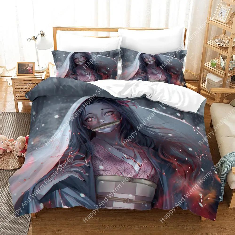 New Japan Carton Anime Demon Slayer Beding Set Printing Microfiber Soft Duvet Cover Bed Comfortable Quilt Cover Set Pilowcases Soft Bed Linens