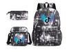 3 Piece School Backpack Set for Students Large Capacity Oxford Cloth Schoolbag with Shoulder Strap and Pencil Case