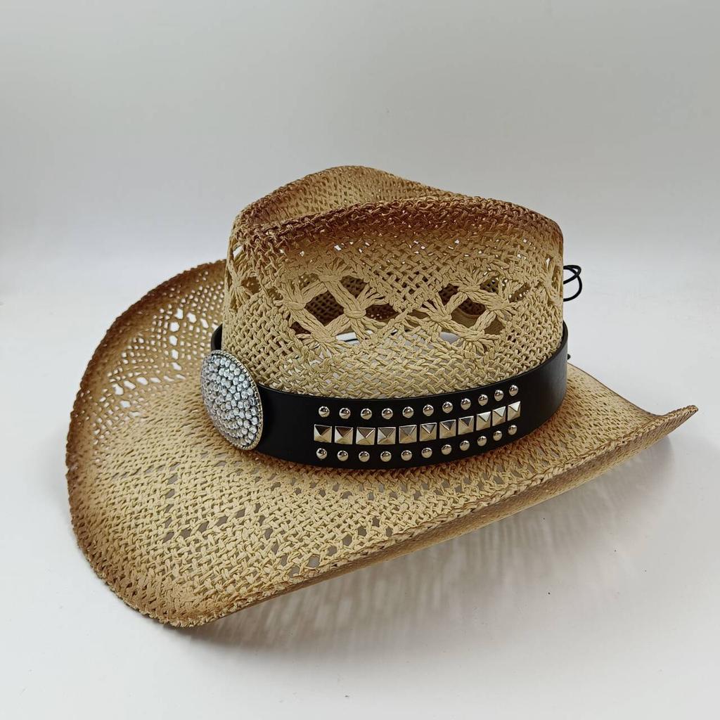 Nuevo sombrero de paja de vaquero occidental unisex estilo nacional sombrero jazz sombrero para el sol sombrero de sol para exteriores sombrero casualNuevo sombrero de paja de vaquero occidental unise