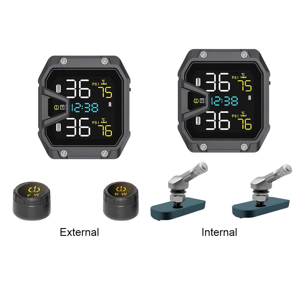 Motorcycle TPMS Tire Pressure Monitoring System LCD Display Motorcycle Tire Pressure Monitoring Alarm System IP65 Waterproof
