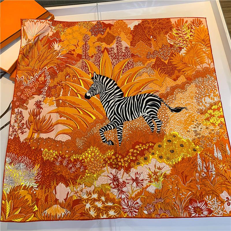 Scarf Lusso 90Cm "Zebra Nella Foresta" Bandana Donna Quadrato di Seta Twill Arricciato Hijab Foulard Sciarpe per Capelli