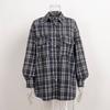 Checkered Shirt Women's Retro Double Pocket Checkered Striped Mid Length Shirt
